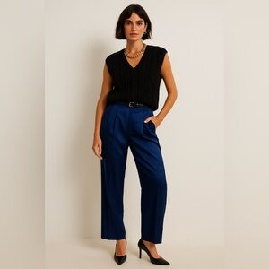 Vintage Deadstock BELLESSA 100% Silk Sapphire Pants | Size 12 | Pleated Trousers